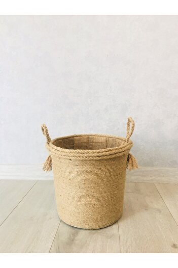 Asenya Hasır Örgü Saksılık 26x25 Cm Hasır Sepet Saksılık Ev Dekor Banyo Dolap Içi Raf Düzenleyici Organizer