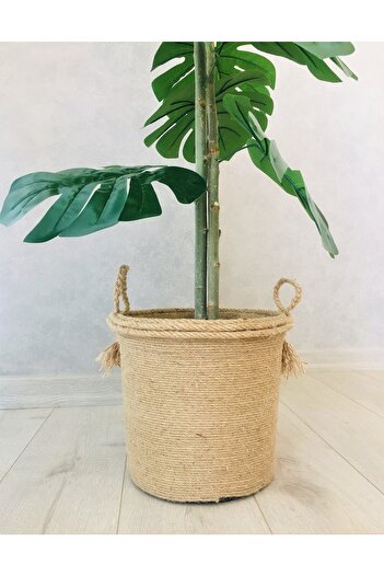 Asenya Hasır Örgü Saksılık 26x25 Cm Hasır Sepet Saksılık Ev Dekor Banyo Dolap Içi Raf Düzenleyici Organizer