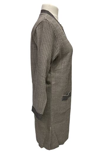 MERSA Beige Front Buttoned Double Pocket Long Steel Knit Cardigan