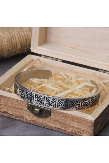 Viking Scandinavian Nordic Patterned Clamp Open Style Men's 316l Steel Bracelet