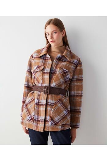 İpekyol Belted Plaid Pattern Coat