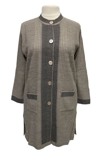 MERSA Beige Front Buttoned Double Pocket Long Steel Knit Cardigan