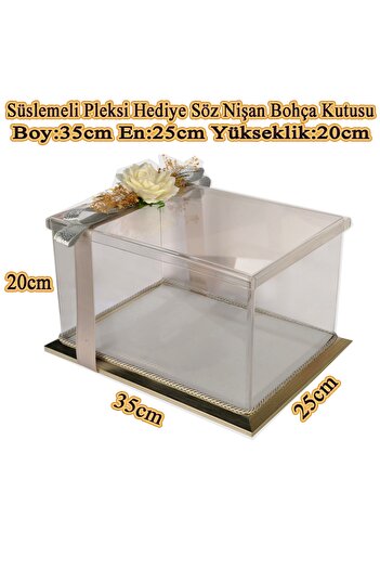 mixefor Söz Nişan Bohça Kutusu Pleksi Kutu -hediye Kutusu 35 Cm X 25 Cm X 20 Cm Ölçülerinde Gümüş Çerçeve