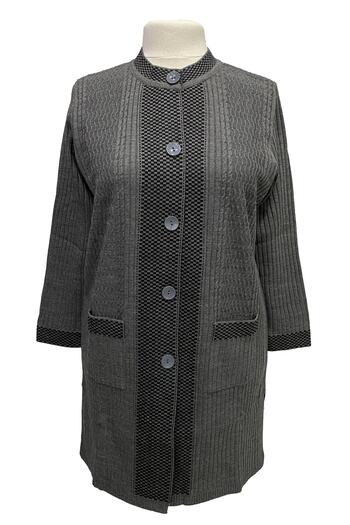 MERSA Gray Front Buttoned Double Pocket Long Steel Knit Cardigan