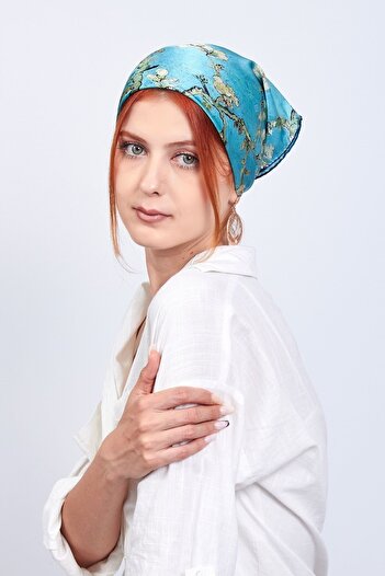 Nomads Felt Silk Turquoise Square Scarf Van Gogh Almond Blossoms