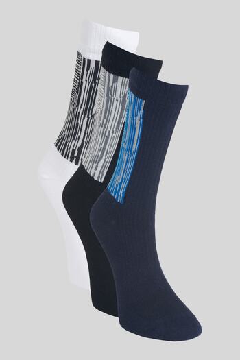 AC&Co / Altınyıldız Classics Men's Black-dark blue-white Patterned 3-Piece Sock Socks