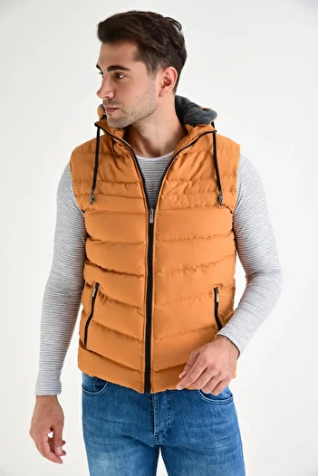 DYNAMO Men's Saffron Hooded Fleece Lined Puffer Vest
