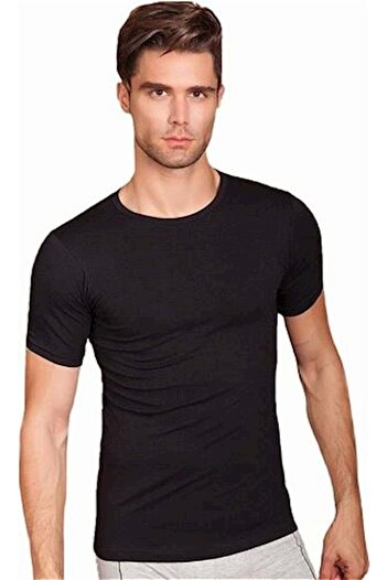 İlke Men's Black 6 Pack 0 Collar Short Sleeve Undershirt 1004