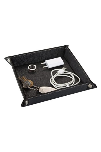2K Faux Leather Table Top Square Basket 16,5x16,5 Cm Focus