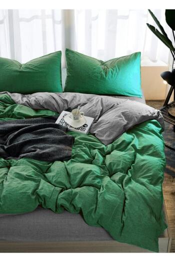 Always 100% Natural Cotton Double Duvet Cover Set Green Gray