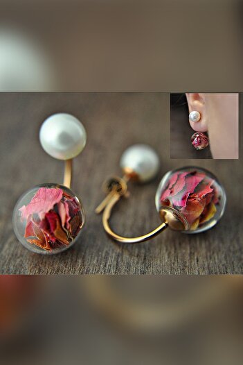 LADYMİRAGE Rose And Pearl Rose Gold Earrings