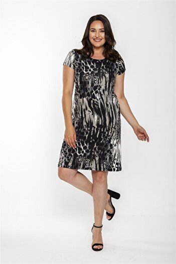 Seamoda Black Straight Dress - Mixed Pattern