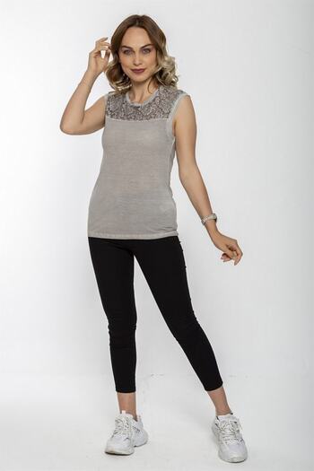 Seamoda Lace Robe Oil Wash Tank Top-grey