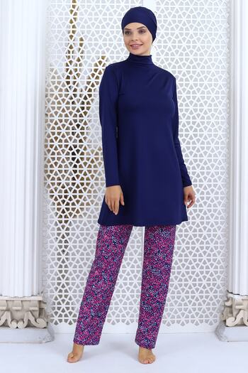 Aykum Mayo Patterned Long Sleeve Hijab Swimsuit - With Pants