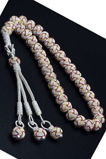 OTTOTESBİH 1000 Sterling Silver Kazaziye Rosary - Yellow, Red and Silver Colors, 37 Gr All