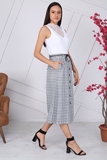 apsen Front Buttoned Plaid Skirt 2072/80