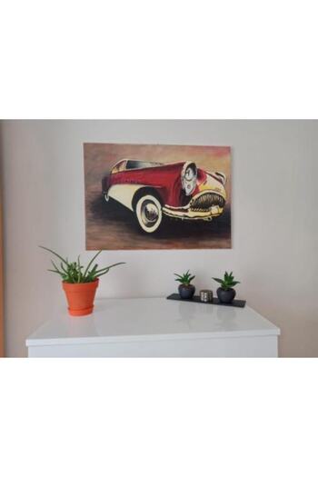 Rapithwin El Yapımı Kırmızı Chevrolet - Tuval Üzerine Akrilik Tablo - 50*70 Cm