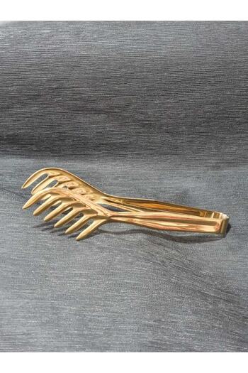 Yiğit Gold Glossy Titanium Plated 304 18/10 Pasta Serving Tongs 1 Piece