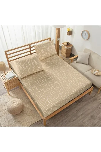 mer-tim ezberbozan ev tekstili Mer-tim Cotton Ranforce Single Elastic Sheet Set with Milk Coffee Star Pattern 100x200