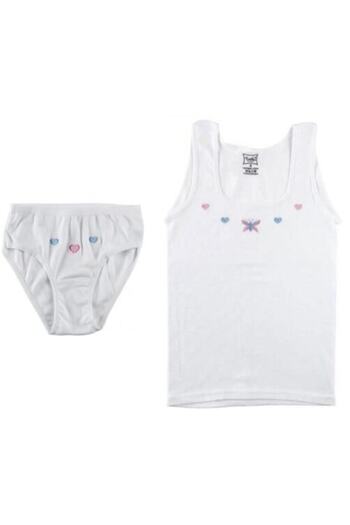 Tutku Girl's White 4 Piece Thick Strappy Undershirt and 4 Piece Printed Slip Set