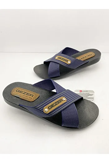 GEZER Altuntaş - Men's Daily Home - Out Cross Straw Slippers Model - Navy Blue