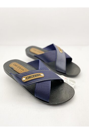 GEZER Altuntaş - Men's Daily Home - Out Cross Straw Slippers Model - Navy Blue
