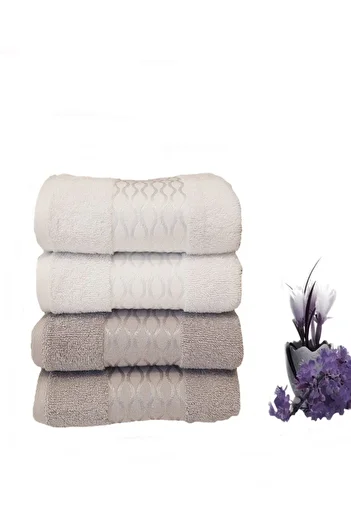 Özdilek 4 Pieces Elissa Hand and Face Towel White Gray