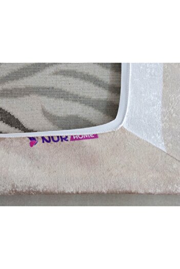 Nur Home Pembe Krem Çiçekli 4m2, 5m2, 6m2 Dijital Baskı Mutfak, Salon Süngerli Kadife Lastikli Halı Örtüsü
