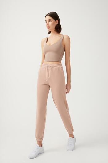 Los Ojos Women's Beige Elastic Jogger Sweatpants Drawstring