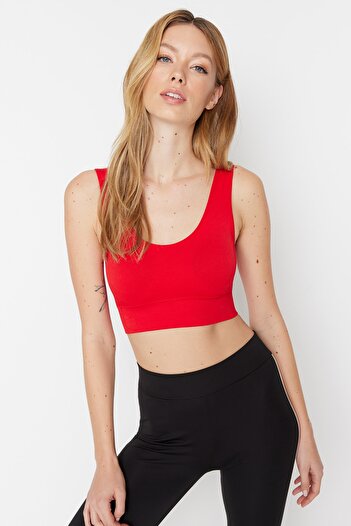 Trendyol Collection Piros varrat nélküli/varrat nélküli alátámasztott/formáló vastag pántos kötött sportmelltartó TWOAW23SS00019