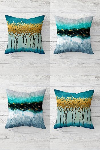on the clouds Gold Leafy Tree Watercolor Effect Hidden Zippered Throw Pillow Cover Sofa Pillow Cover Set (4pcs)