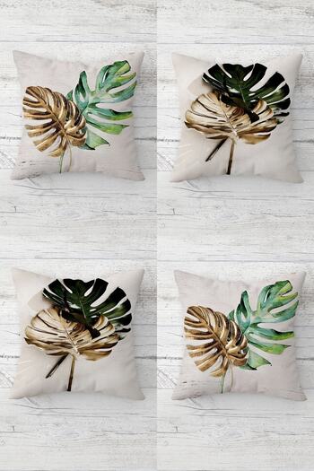 on the clouds Tropical Leaf Patterned Concealed Zippered Throw Pillow Cover Sofa Pillow Cover Set (4pcs)