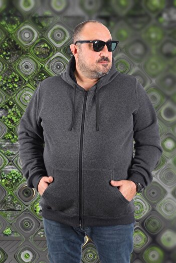 MocGrande Μεγάλο μέγεθος Unisex Hooded 3ip Sweat 11701 Anthracite