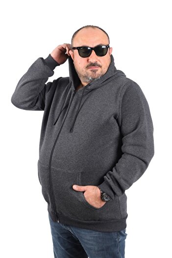 MocGrande Μεγάλο μέγεθος Unisex Hooded 3ip Sweat 11701 Anthracite