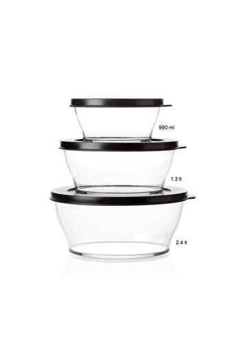 Tupperware Royal Set 3-Piece Storage Serving Container 990-1.3-2.4 Hsgl Black