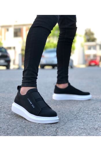 BOUIS Men's Black and White Banded Comfortable Sneaker High Comfortable Elastic Seasonal Casual Shoes