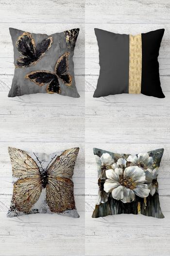 on the clouds Butterfly Flower Gold Striped Hidden Zippered Throw Pillow Cover Seat Pillow Cover Set (4pcs)