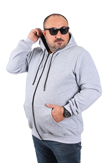 MocGrande Plus Size Unisex Hooded 3ip Sweat 11701 Grey Melange