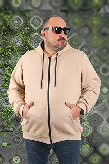 MocGrande Large Size Unisex Hooded 3ip Sweat 11701 Beige