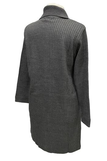 MERSA Gray Turn-Down Collar Double Pocket Buttoned Long Steel Knitted Mother Cardigan
