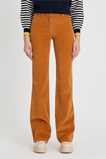soBasic Mustard Stone Detailed Flare Leg Corduroy Trousers