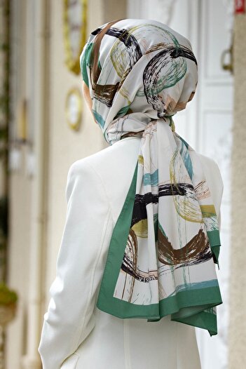 Vissona Γυναικείο Luxury Medina Silk Shawl Cream Petrol Green