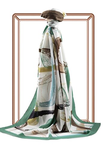 Vissona Γυναικείο Luxury Medina Silk Shawl Cream Petrol Green