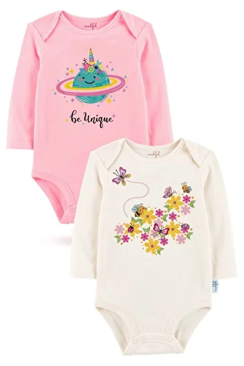 MAHFEL 2-Piece 100% Cotton Organic Printed Snap Fastener Baby Bodysuit