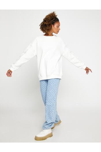 Koton Crew Neck Sweatshirt Long Sleeve with Crochet Detail