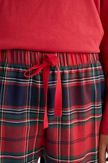 DeFacto Fall In Love Yılbaşı Temalı Kırmızı Flanel Pijama Altı