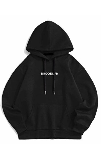 LEONE Black Brooklyn Printed Oversize Hooded Swetshirt