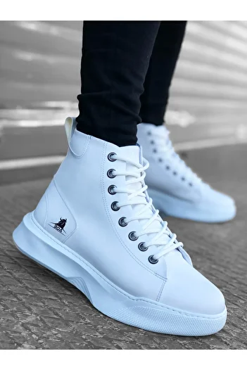 BOUIS Men's Daily White Classic Boots Lace-up High-top Faux Leather Water-Resistant Comfortable Winter Shoes