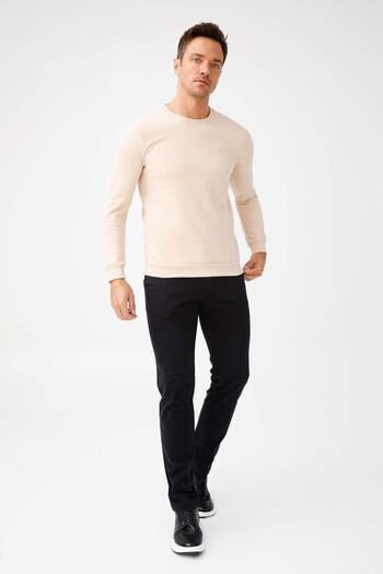 İgs Men's Beige Standard Crew Neck Knitwear Sweater