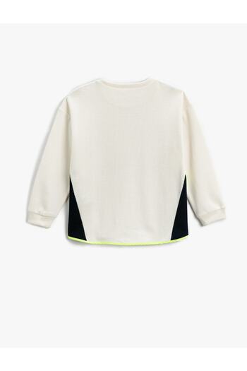 Koton Color Contrast Sweatshirt Slogan Themed Printed Ribbed